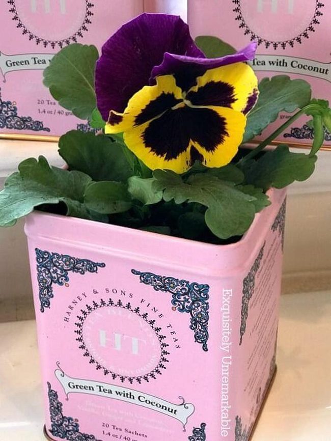 Vintage Tin Planter, Purple Pansy Pop