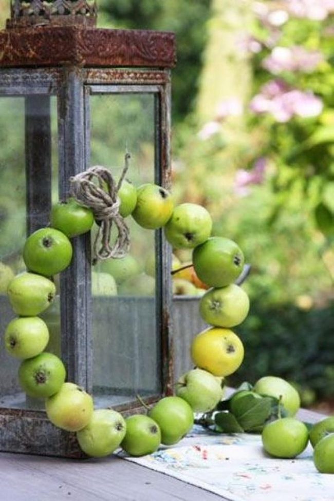 Vintage Metal Lantern Apple Wreath