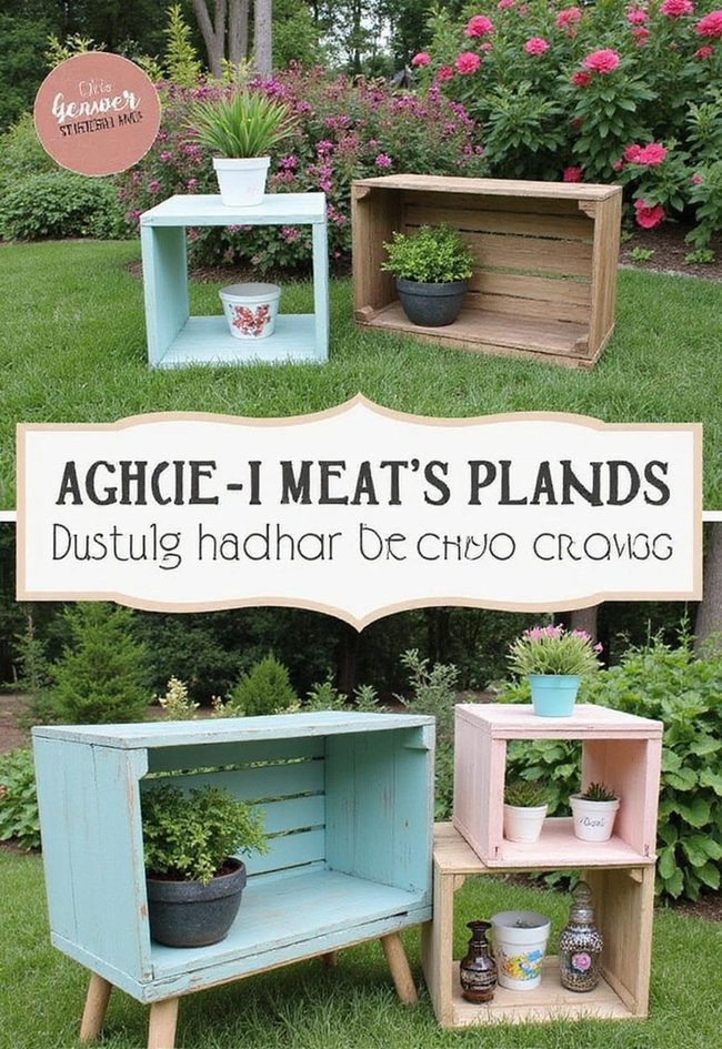 Stacked Wooden Crates Plant Tower