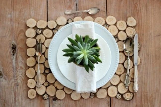 Wooden Slices With Living Greenery