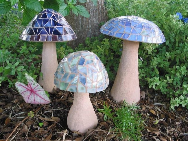 Colorful Mosaic Mushroom Sculptures