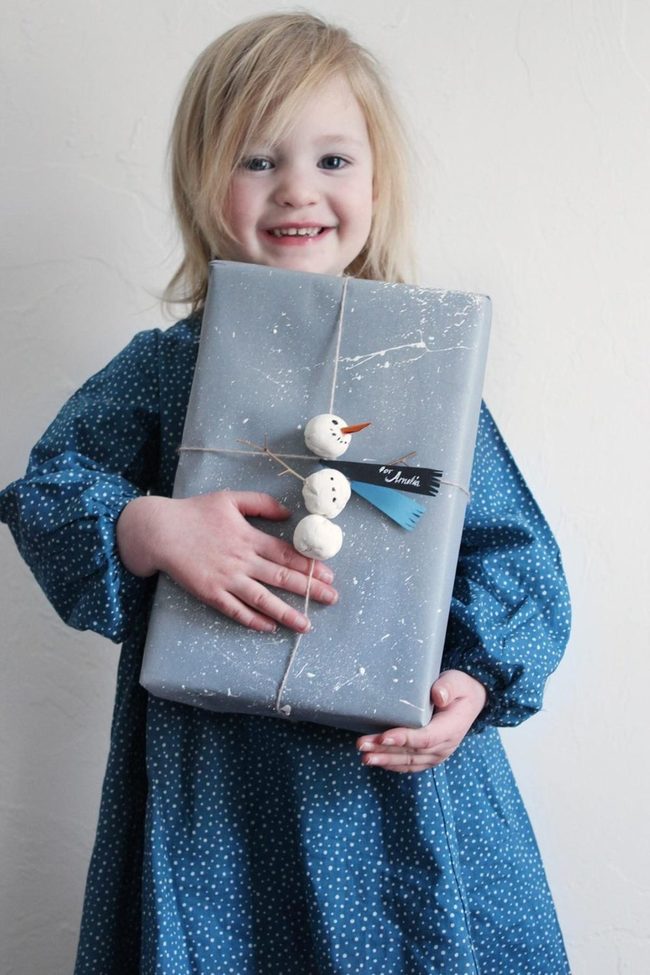 Gray Speckled Package With Clay Snowmen