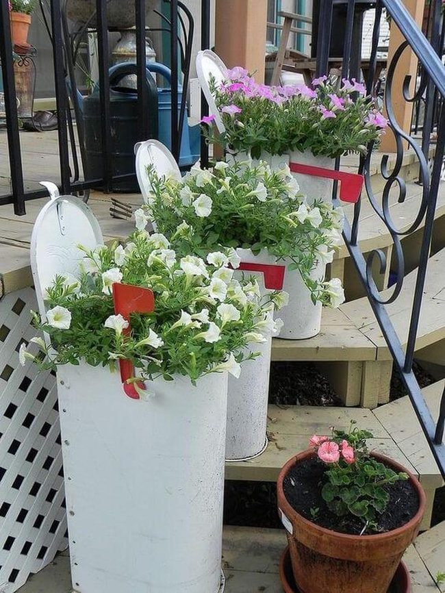 Red And White Flower Mailbox Planter