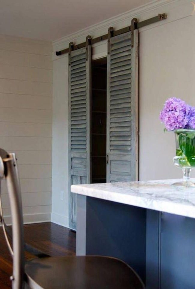 Marble Counters Meet Weathered Blue Doors