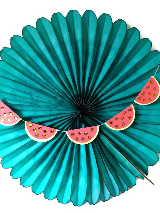 Teal Paper Fans Pink Watermelon