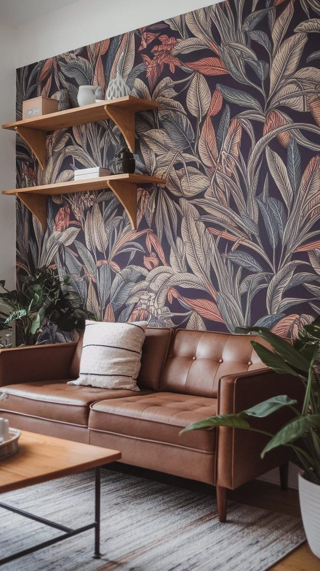 Removable Brick And Floral Wallpaper