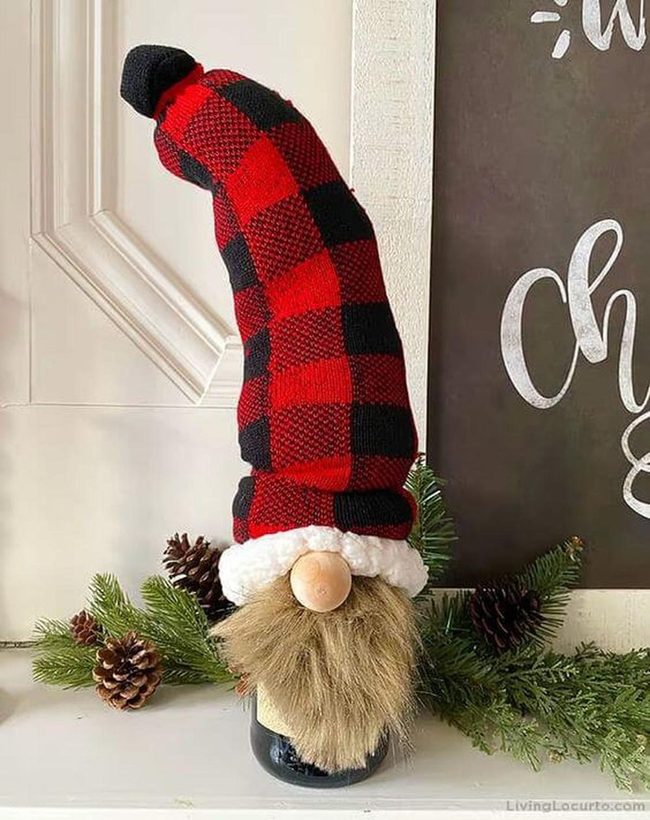 Red Plaid Gnome Bottle Wrapper