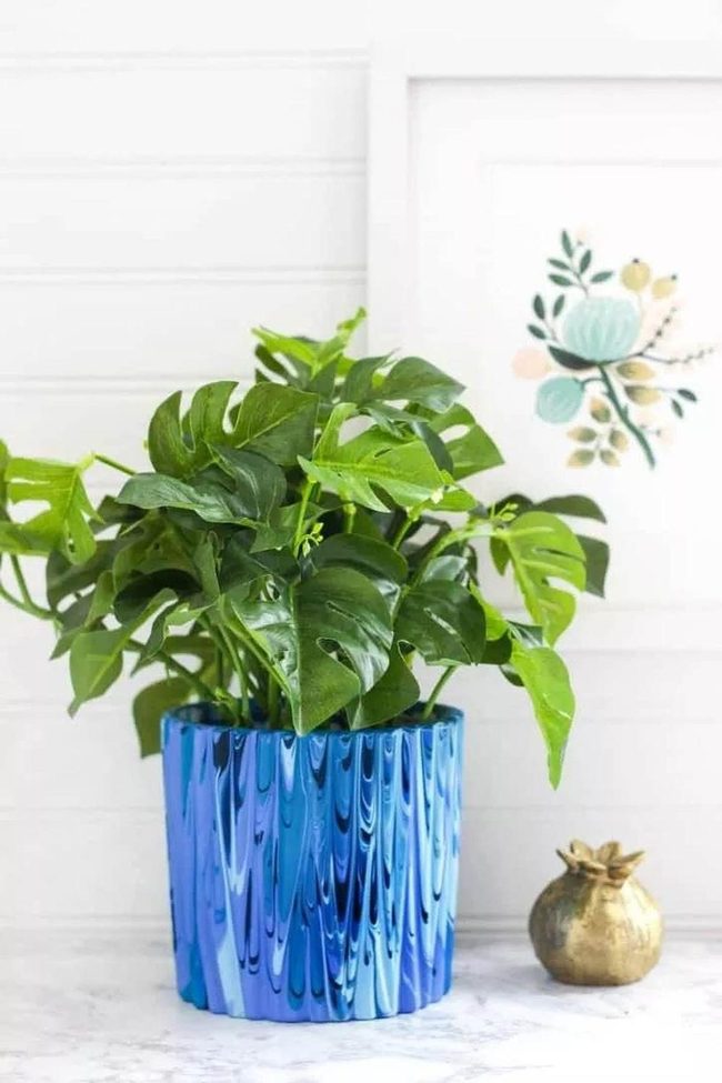 Blue Paint Drip Planter