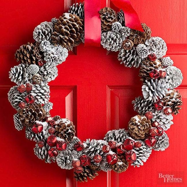 Red And White Pinecone Wreath