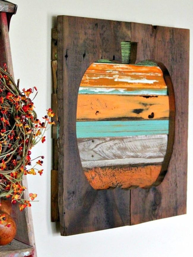 Painted Pumpkin Reclaimed Wood Sign