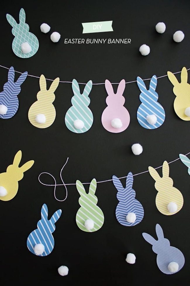 Colorful Paper Bunnies On Twine