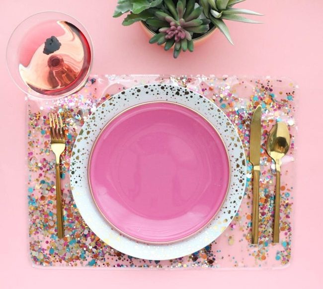 Confetti Sparkle Pink Gold Table