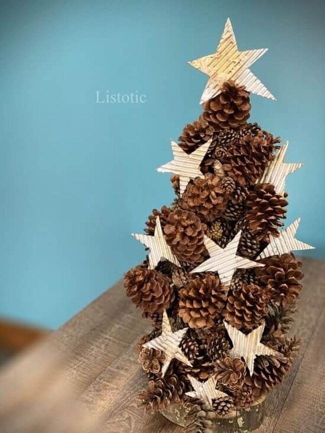 Pinecones Stacked Into Natural Tree