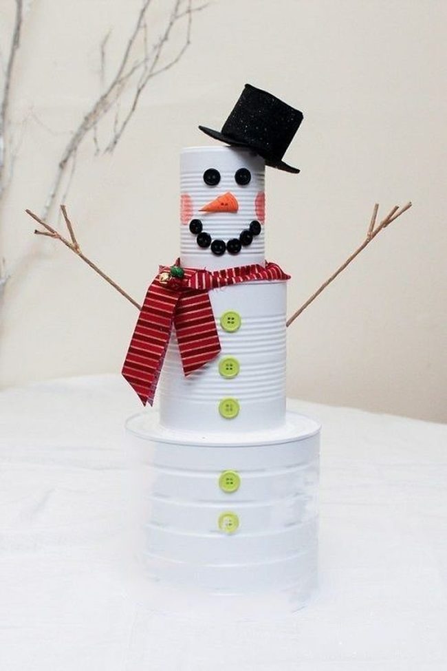 Metal Can Snowmen With Painted Details