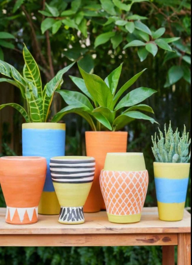 Colorful Handpainted Terra Cotta Pots