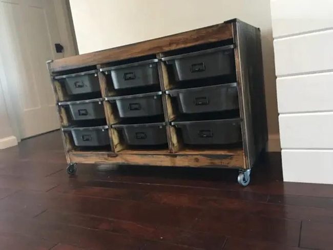 Black Spray-Painted Storage Boxes On Wheels