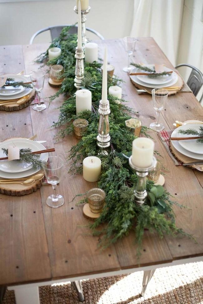 Green Boxwood With Golden Candlelight