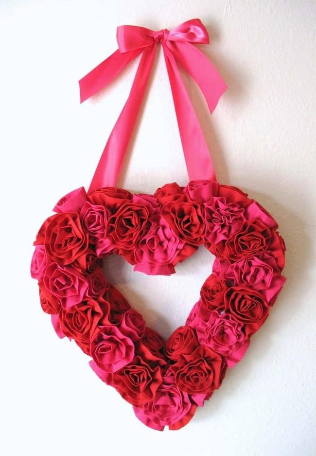 Red Layered Fabric Flower Wreath