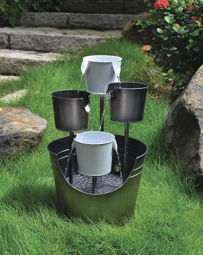 Stacked Buckets Cascading Water Feature