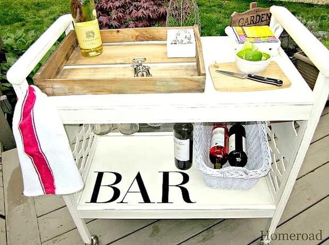 Wheeled Wood Bar Cart Storage