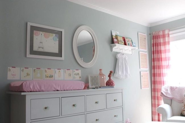 Light Blue Nursery With Pink Accents