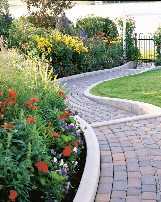 Curved Pathways Through Blooming Garden