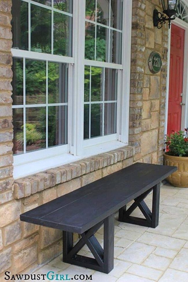 Crossed Leg Wooden Bench