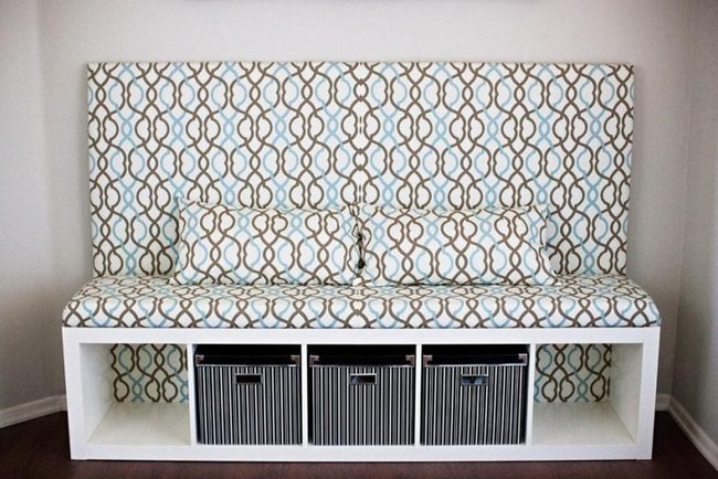 Brown And Blue Looped Fabric Bench