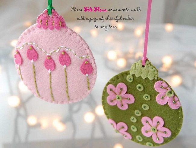 Pink Felt Flowers Beaded Ornaments