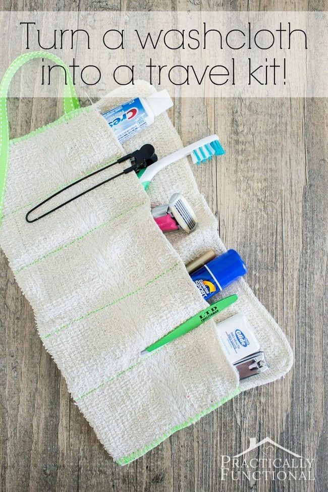 Green Stitched Cream Fabric Travel Organizer