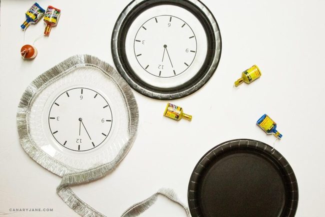 Paper Plate Clock Faces Black Silver