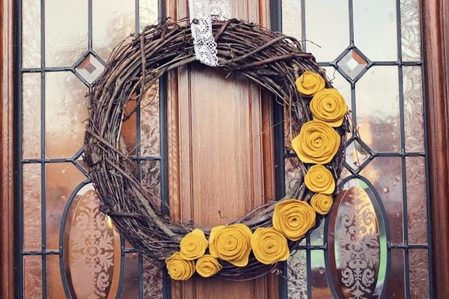 Yellow Felt Flowers On Natural Branches