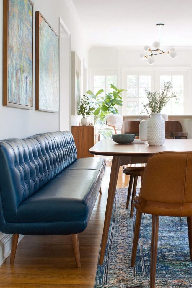 Angled Wooden Banquette With Grain