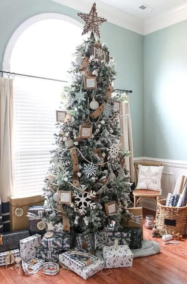 Pale Green Room With Frosted White Tree