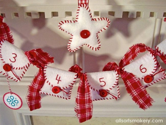 White Felt Pouches Red Thread Countdown
