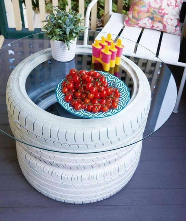 Recycled Tires, Glass Table