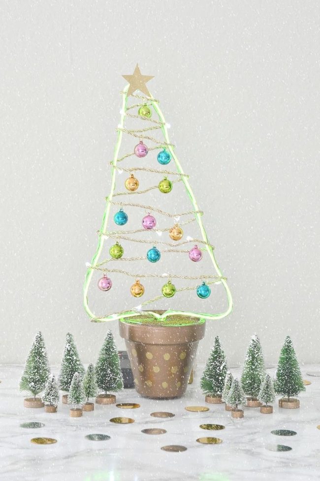 Multicolored Ornaments On Wire Trees