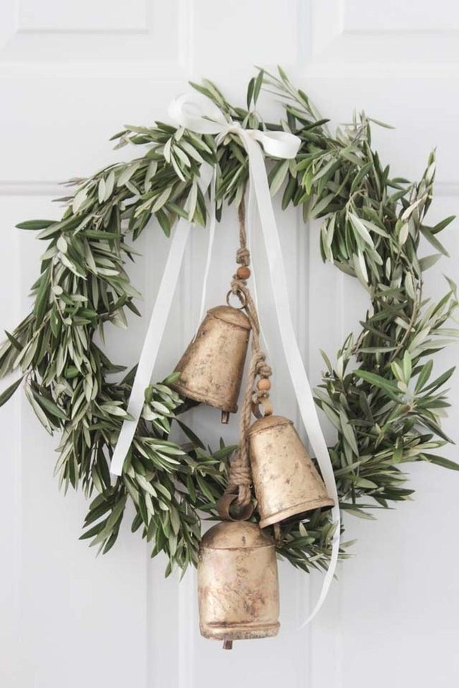 Fig Leaf Wreath With Vintage Bells