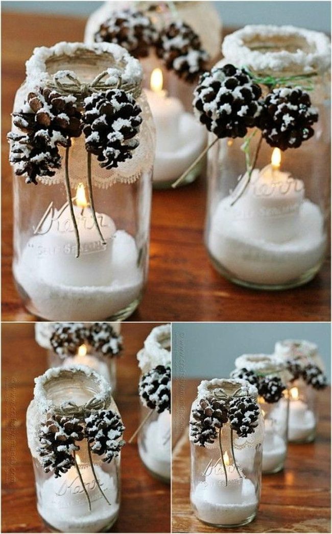 Salt-Filled Jars With Glowing Candles