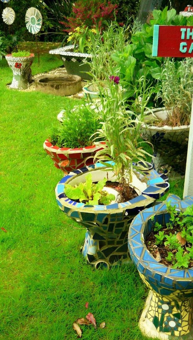 Colorful Mosaic Toilet Planters