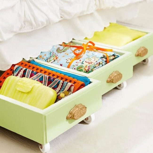Light Green Under-Bed Storage Drawers