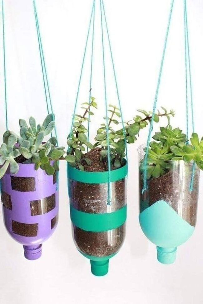 Purple And Teal Bottle Planters
