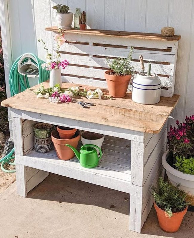 White Pallet Garden Station With Storage
