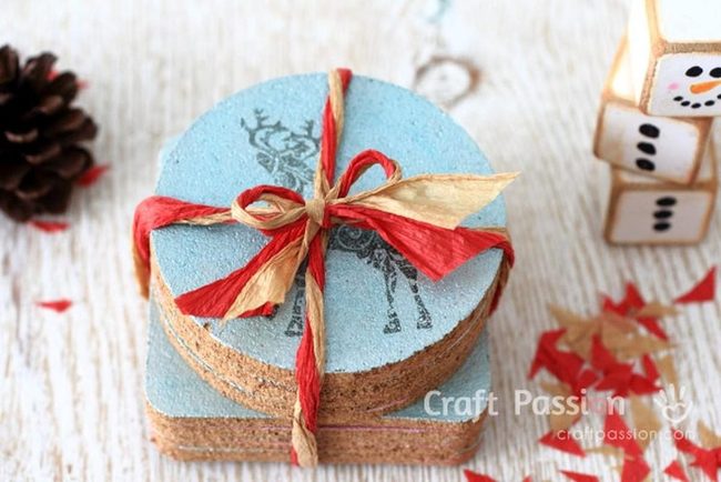 Blue Cork Reindeer Coasters