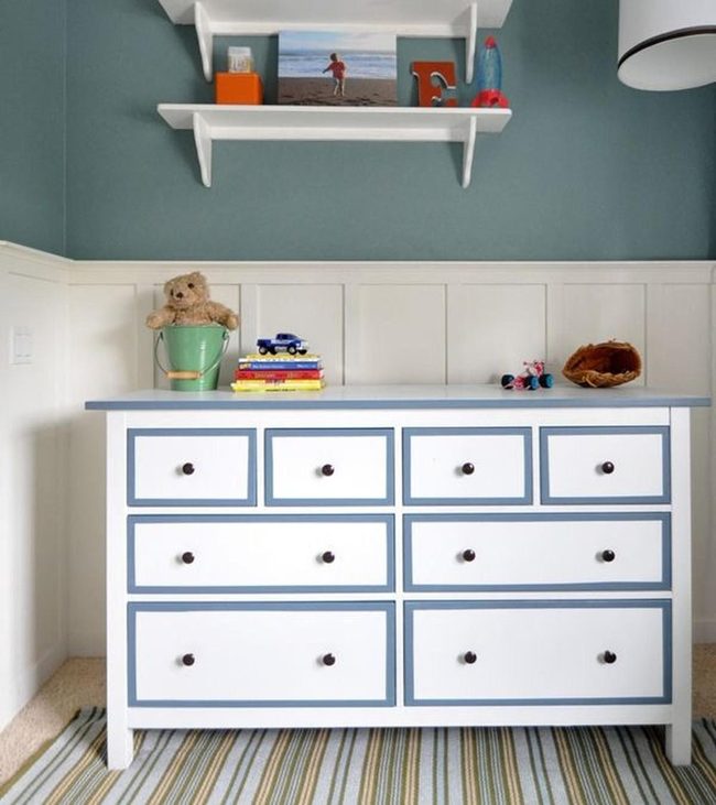 Blue-Green Walls With White Furniture