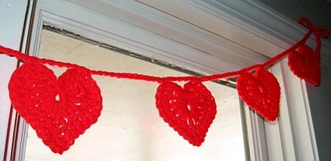 Red Yarn Hearts Catch Sunlight