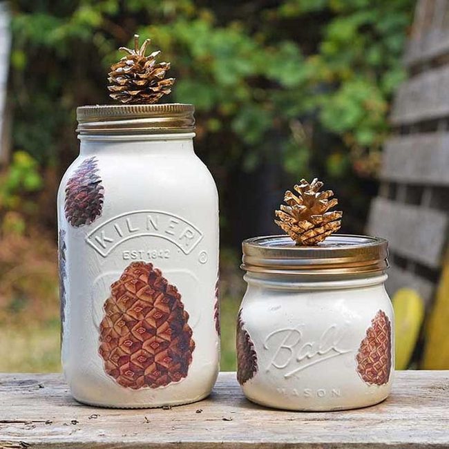Gilded Pinecone Mason Jars