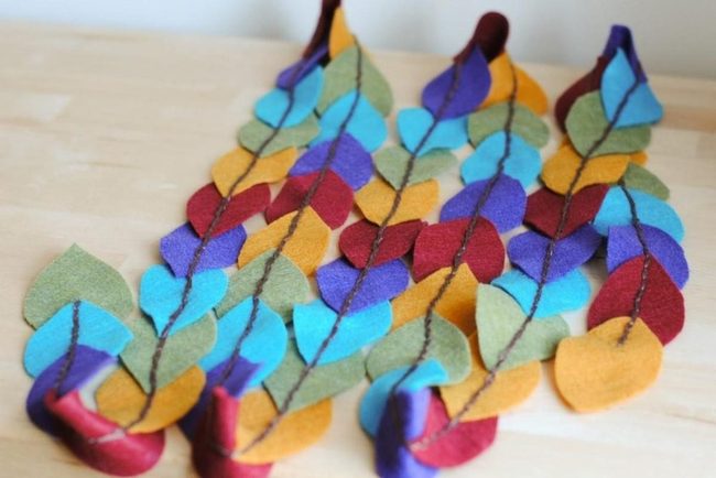 Colorful Felt Leaves Stitched