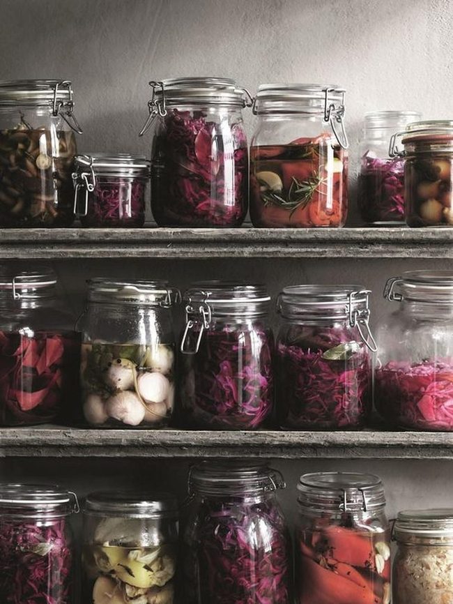 Glass Jars Purple Orange Green