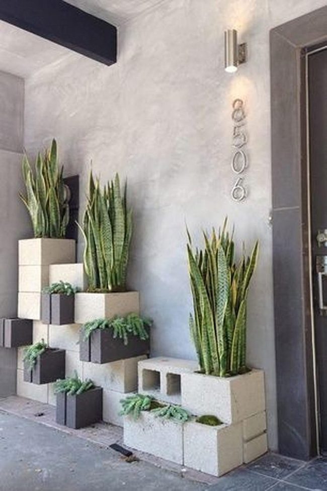 Gray Cinder Block Planter